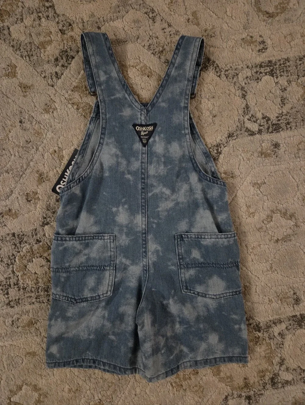 NWT OshKosh B'gosh American Flag Blue Denim Short Overalls Size 4T